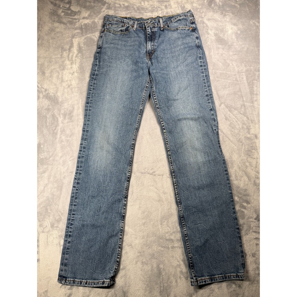 Levi's Jeans Mens 35 Blue Denim Medium Wash Whiskers Detail Straight Leg Casual